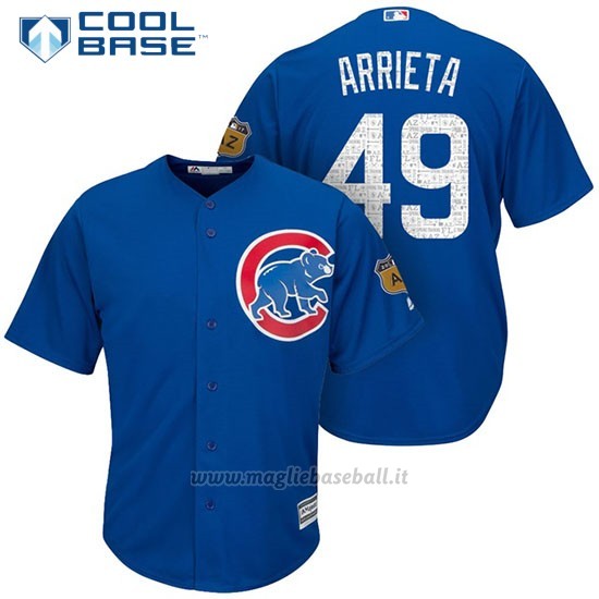 Maglia Baseball Uomo Chicago Cubs 49 Jake Arrieta 2017 Allenamento Primaverile Cool Base Giocatore